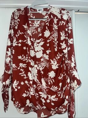 West K Rust Floral Wrap-Style Blouse